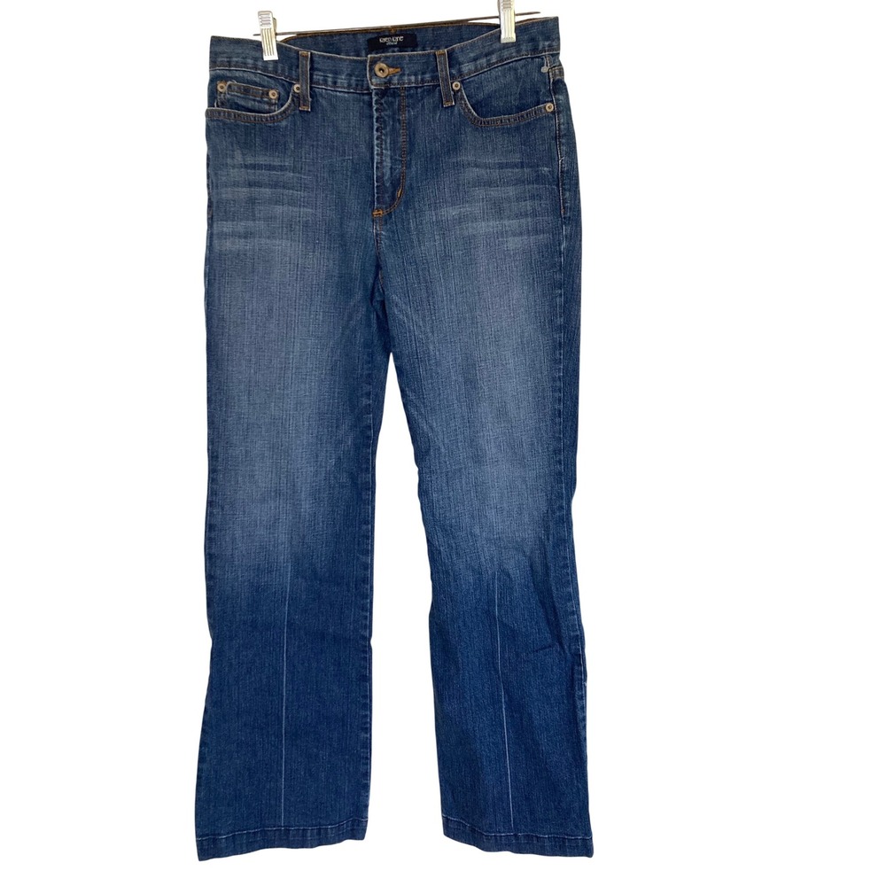 Karen Kane Denim Womens Flare Leg Trouser Jeans Medium Wash Blue Flap Pocket 8
